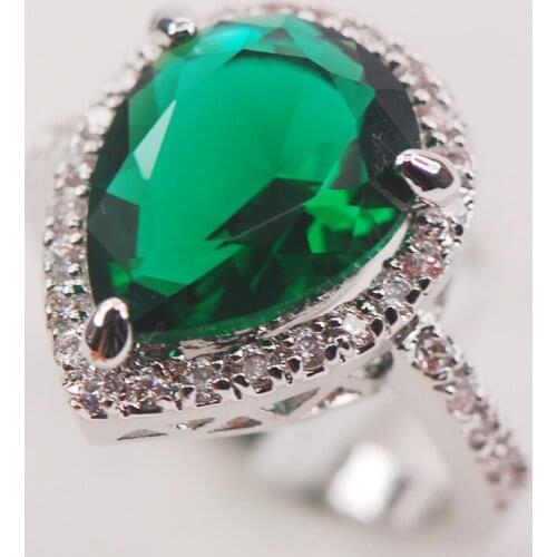 Simulated Emerald White Crystal Zircon 925 Sterling Silver Woman Ring Size 6 7 8 9 10 F607 Fashion