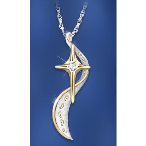 Shining Women Fashion Footprint Crystal Cross Engraved Flower Engagement Necklace Wedding Pendant Necklace Jewelry Gifts