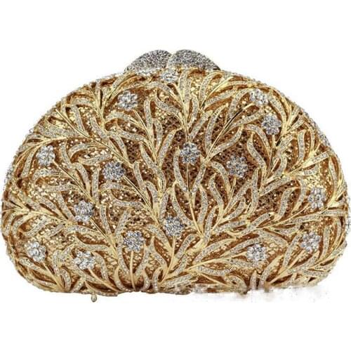 Gold Metal Bag Clutch Seaweed White Crystal Clutches Fashion Party Purse Evening Bag Clutches Women Diamond Prom Should Handbag