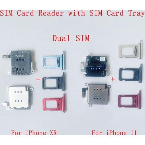 1 Set SIM Card Reader with Sim Card Tray Flex Cable Socket For iPhone XR 11 Dual Sim Card Reader Replacement Parts