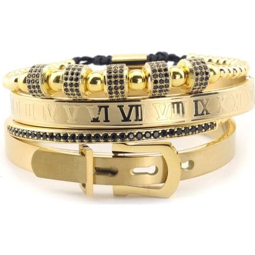 4pcs/Set Luxury beads Bracelet Numeral Belt Buckle Stainless Steel bangle CZ Ball macrame bracelets & bangles for Men Jewelry