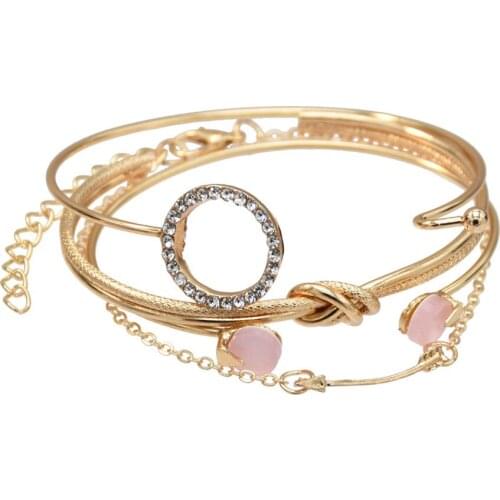 4Pcs/Set Women Knot Rhinestone Circle Open Cuff Bangles Ladies Gold Metal Bracele Sets Indian Party Jewelry pulseira