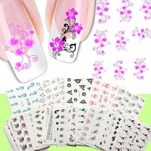 50 Sheets Mixed Styles Flower Nail Art Stickers Fashion Nail Art Tips Decals Water Transfer Tip For Lady Beaty Nail Art DIY