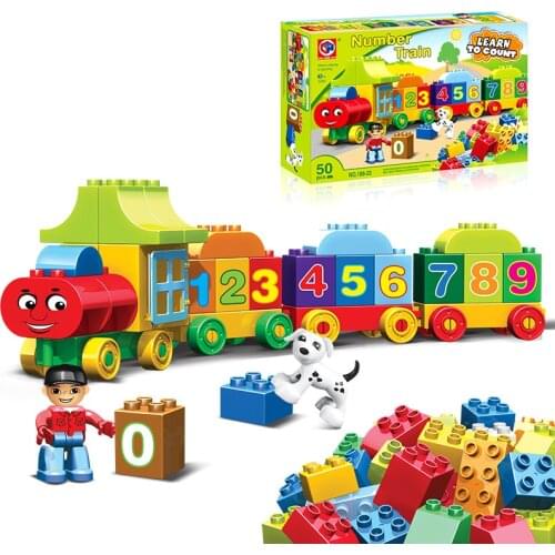 50pcs Duplo Building Blocks Big Size Number City Train Large Particles DIY Bricks Educational Baby Figures Toys Gifts with box