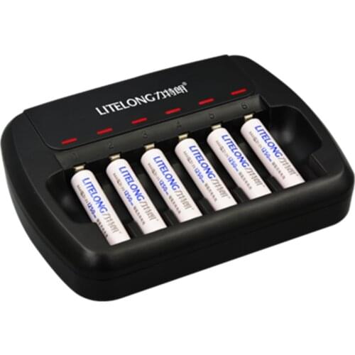 6PCS High quality AAA 1.2v 1250mAh Ni-MH rechargeable battery +1PCS 6-slot universal AA AAA battery smart charger