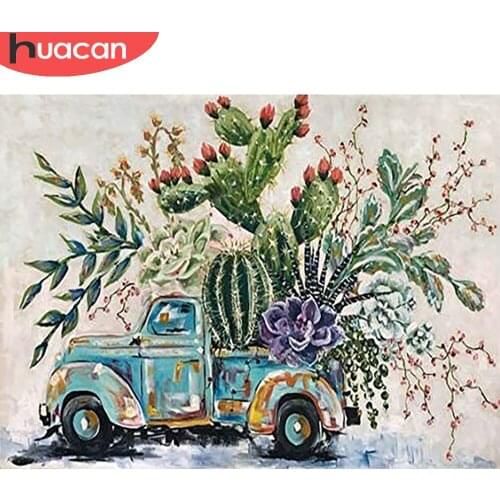 HUACAN Diamond Art Painting Succulents Car Mosaic Embroidery Flower Cross Stitch Crystal Wall Decor