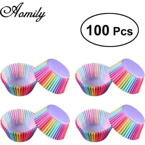 Aomiy 100pcs/Set Rainbow Color Cupcake Liner Party Dessert Cake Paper Baking Cupcake Decorating Tray Mold Kitchen Bakeware Tools