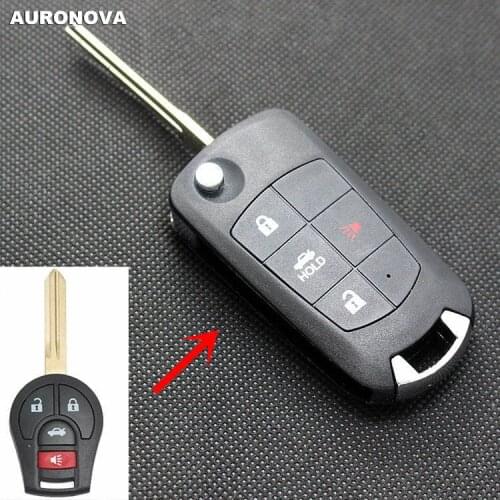 AURONOVA New Upgrade Folding Key Shell for Nissan Altima Versa Sentra Maxima 3+1 Buttons Modified Remote Car Key Case