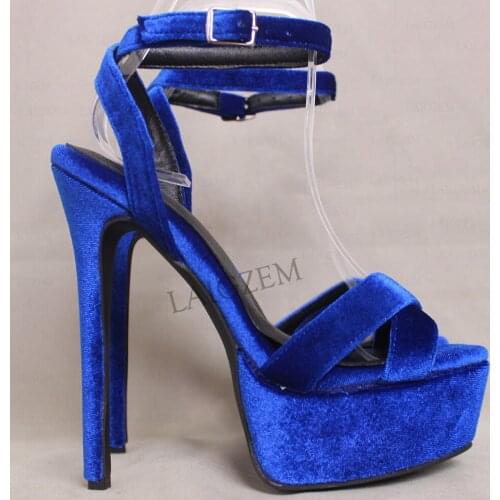 DOHBANER Women Sandals Stiletto Heel Platform Velvet Heels Sandalia Pumps Party Daily Ladies Shoes Woman Large Size 44 48 50 52