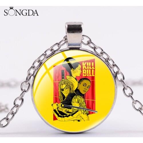 Kill Bill Action Film Necklace for Women Girls Personality Movie Art Poster Glass Cabochon Pendant Punk Chain Necklace