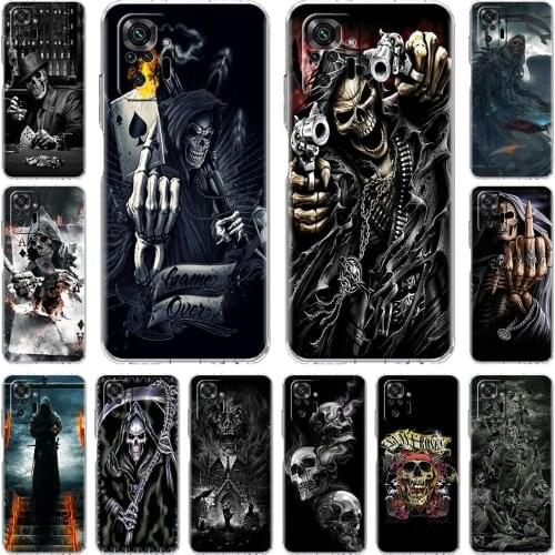 Hot Sale Case For Xiaomi Redmi Note 10 9 8 Pro 9S 7 10S 8T 9C 9A 8A 9T 7A K40 K20 Clear Soft Phone Cover Grim Reaper Skull Funda
