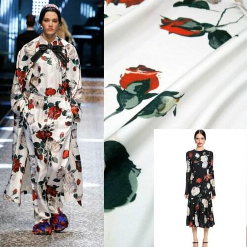 Printed elastic satin fabric meter brand womens printed clothing twill fabric handmade DIY rose fabric wholesale cloth