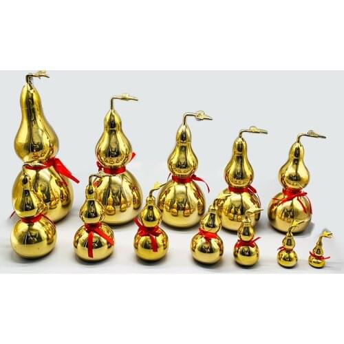 Feng Shui Brass Goldengourd ornaments, large and small glossy gossip copper gourd Wu Lou Hu Lu with leaf, Health Enhance Luck
