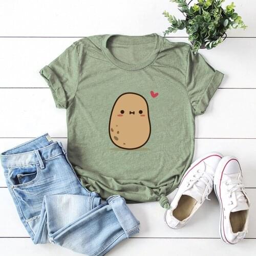 Cartoon Funny Potato Print T Shirt Women Summer Plus Size 5XL T-shirt Cotton Short Sleeve Tees Harajuku Tops Ladies Cute Tshirt