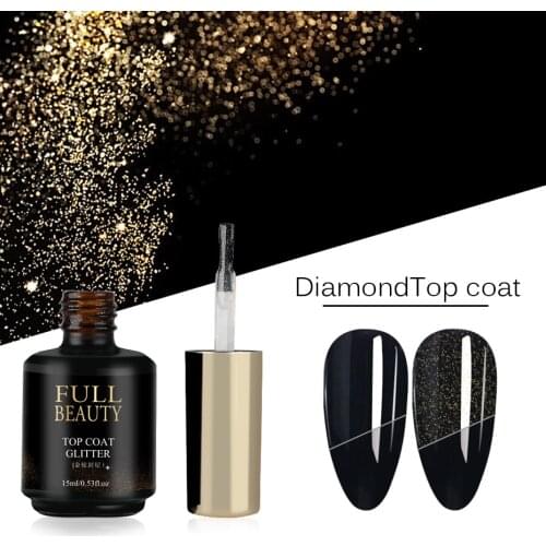 15ml Diamond No Wipe Base Top Coat Gold Shiny Glitter Long Lasting Primer Gel Nails Polish First UV Gel Lacquer Manicure NT1594