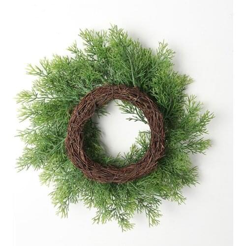 Hot Sale 50% Artificial Garland Decorative Simulation Ring Shape Hanging Door Wreath Pendant Faux Cypress Leaf Garland For Home