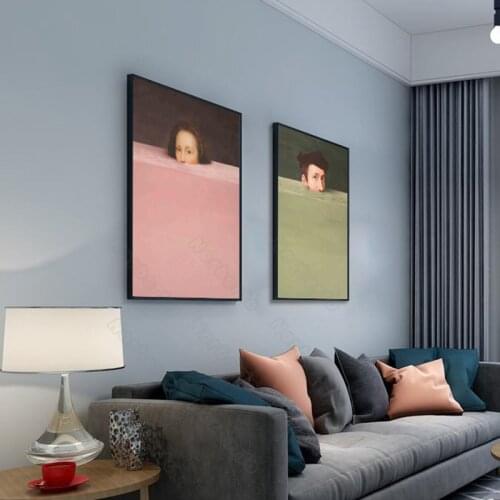 Nordic Style Canvas Painting Wall Poster Watercolor Pictures Pink Green Blue Off-White Colors Peoples Head for Home Rooms Decor