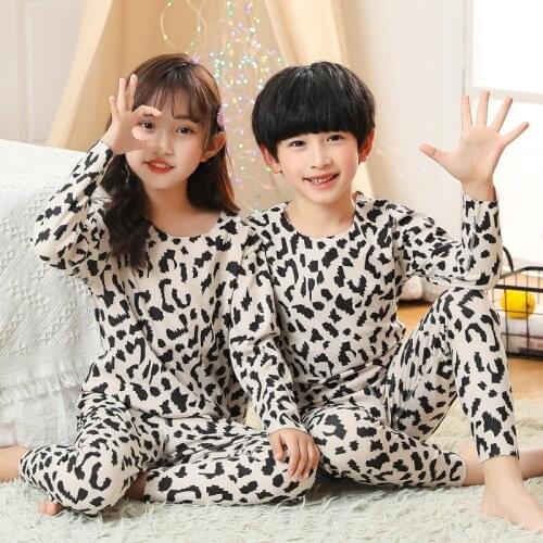Childrens Clothing Sets Kids Girls Pijamas 2pcs Autumn Winter Teens Leopard Sleepwear Babys Boys Cartoon Homewear Warm Costume