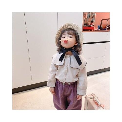 Girls Korean Shirts 2021 Spring New Baby Girl Big Lapel Tops Childrens Long-sleeved Shirts Toddler Casual Cute Tee Shirt Blouse