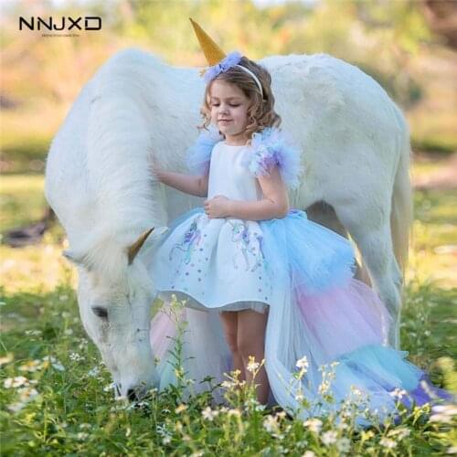 Lace Hollow Out Dresses For Girls Dress Elegent Flower Wedding Dress Backless Unicorn Ball Gown Girls Clothing For 4-10 Years
