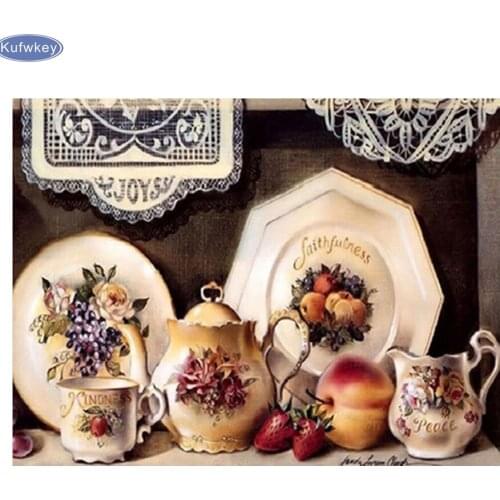 Kitchen Porcelain DIY Diamond Embroidery Needlework Square 3D Diamond Painting Fashion Home Decor Cross Stitch Painting
