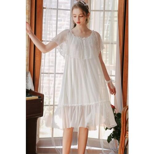 Summer Elegant Sleepwear Romantic And Vintage Ladies Sexy Lace Home Dress Comfortable Long Nightgown Sleepshirts