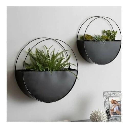 Metal Wall Shelf Flowerpot Hanging Flower Pot Set of 2 Black Wall Mount Required Dimensions 40cm and 30cm radius- 3 kg 2 Pieces
