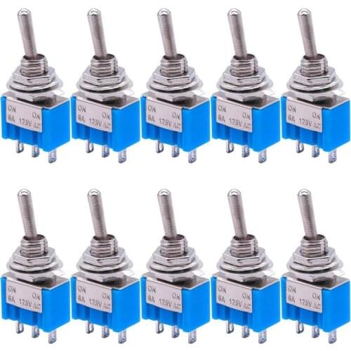 10Pcs Miniature Toggle Switch 3PIN ON-ON Power Button Metal Plastic Rocker Switches For Motor Electronics Accessories 6A 120V AC