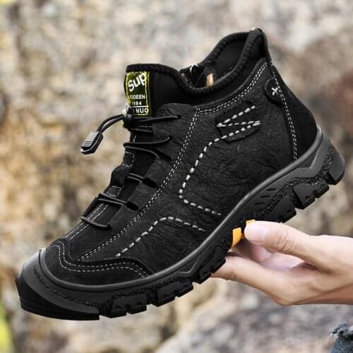 New Autumn Winter Outdoor Boots Men Zip High Top Hiking Shoes Big Size 38-48 Botas Hombre Fashion Genuine Leather Handmade Boots