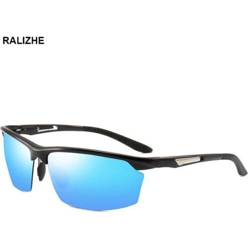 2019 Mens New Aluminum Magnesium Polarized Sunglasses Half Frame Outdoor Goggles Sports Sun Glasses Light Flash Blue UV400 Lens