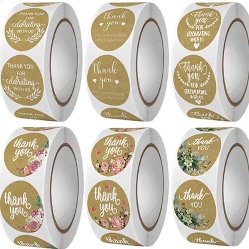 500pcs 4 kinds of design flowers thank you stickers for Kraft paper stickers scrapbooking packaging labels stationery stickers