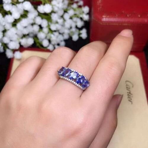Natural And Real Tanzanite luxury ring ring Free shipping gemstone 925 sterling silver Fine jewelry