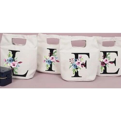 Letter Print Portable Lunch Bags New Thermal Insulated Bento Box Totes Cooler Handbag Dinner Container School Food Storage Pouch