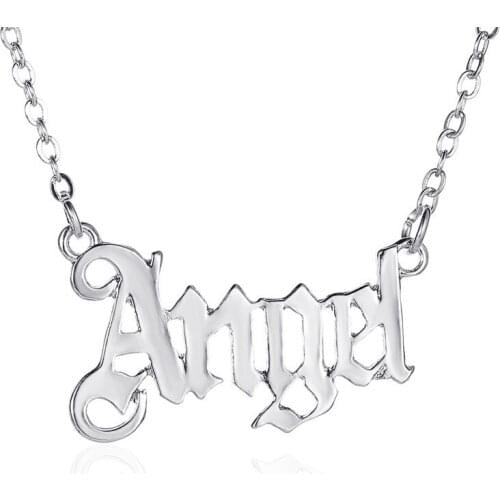 Old English Letter Pendant Necklace Angel Babygirl Font Letter Short Clavicle Chain Necklace Sexy Lady Choker Decor Jewelry