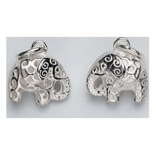 Retro Craft Hollow Out Elephant Charms 925 Sterling Silver Pendant Fit Women Handmade Necklace Bracelets Decoration DIY Jewelry