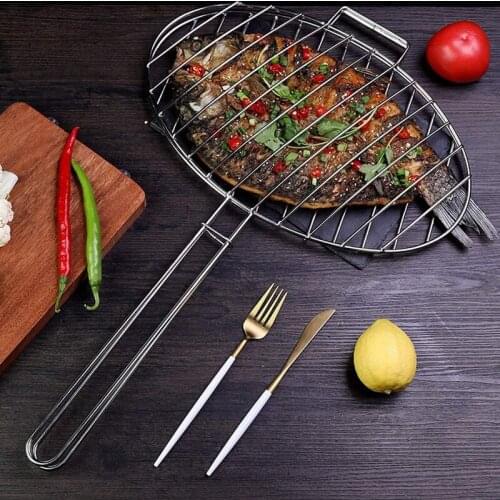 LBER BBQ Fish Grill Basket Wire Rack with Grids Reusable Folding Grill Mesh Basket for Outdoor Garden BBQ