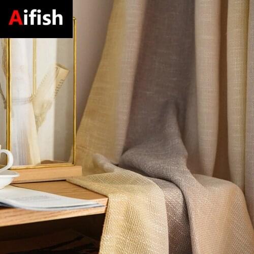 Mediterranean Light Yellow Gray Stripe Gradient Cotton Linen Blend Physical Blackout Curtainsfor Bedroom Living Room Decoration
