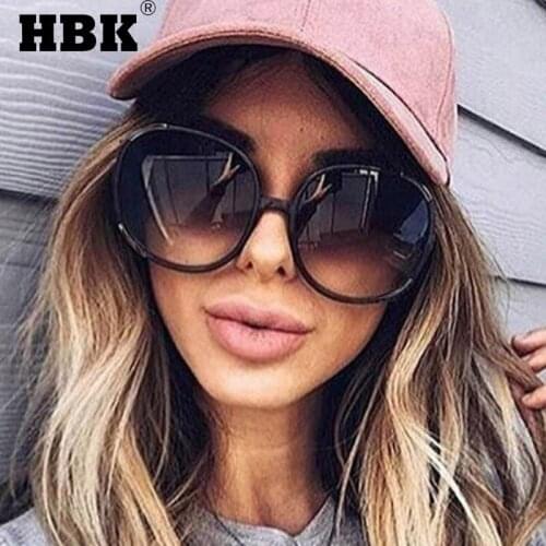 HBK 2021 New Vintage Round Sunglasses Women Men Oversized Gradient Lens Fashion Brand Design UV400 Driving Travel Sun Glasses