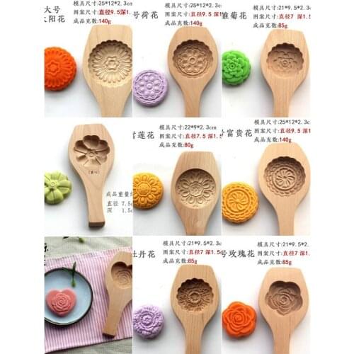 Three-dimensional flower shape Mid-autumn moon cake mould Taro mung bean pumpkin pie ice skin wooden mold diy kitchen tools