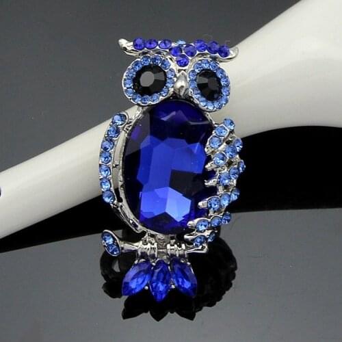 Vintage Female Blue Crystal Brooch Charm Silver Color Jewelry Brooch For Women Dainty Zircon Owl Pin Dress Coat Accessory