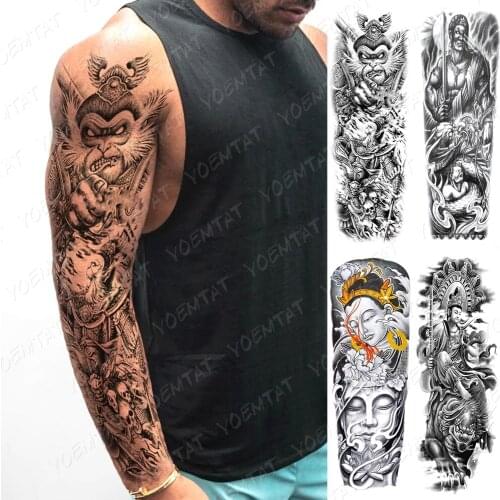 Waterproof Temporary Large Arm Sleeve Tattoo Stickers Tibetan Buddhism Lotus Totem Flash Tattoos Male Body Art Fake Tatto Female