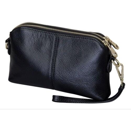 Woman classic real cow leather double zipper high quality handbag genuine leather shoulder bag evening bag clutch bag
