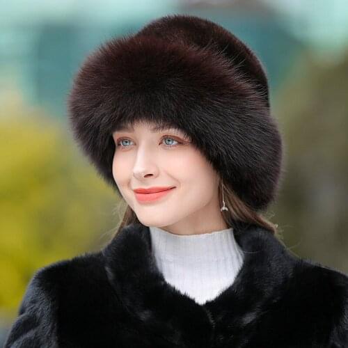 Women Fur Hat For Winter Natural Mink Fox Russian Fur Cap Female Fur Hats Hats 2021 Brand New Fashion Warm Beanies Cap
