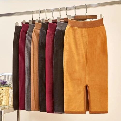 Women Warm Winter Plus velvet thicken Long Woolen Skirt Elastic Waist Pencil Skirt Woman Office Skirt Jupe Vintage Femme Autumn