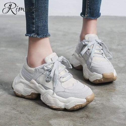 Rimocy 2021 spring casual shoes woman lace up round toe vulcanize shoes platform sneakers student 5cm bottom comfortable flats