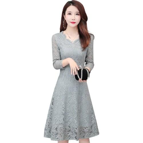 Fashion Lace Dresses Women 2020 Spring Autumn New V-neck Long sleeve Slim Sexy dress Women Elegant Plus Size Ladies dresses 4XL