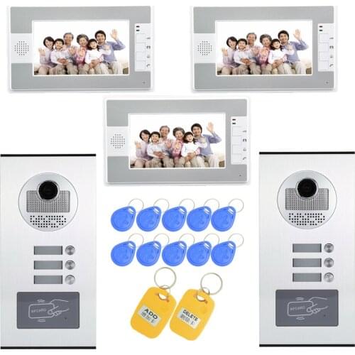 1 set) Home use 2 Camera to 3 display Video Doorphone RFID Card Unlock Function Access control Intercom system security camera