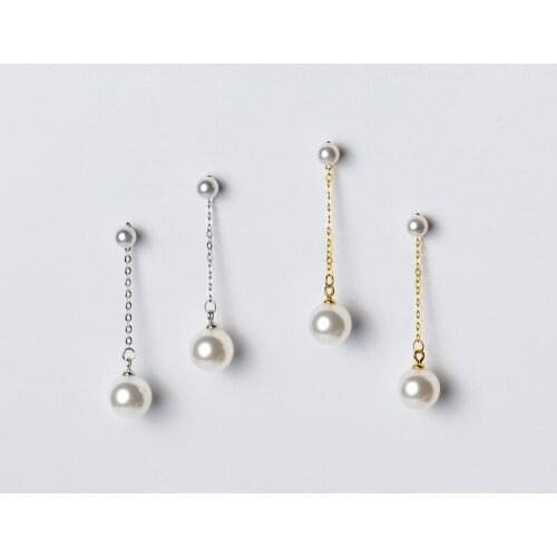 100% Real 925 Sterling Silver Pearl Drop Earrings Cute Front Back Post Double Pearls Earrings Drops Jewelry for Women