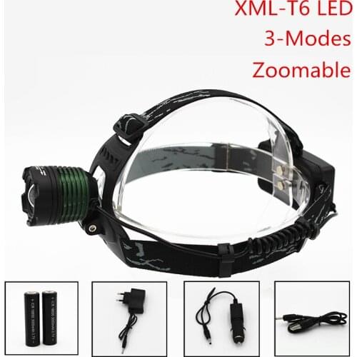 1000LM CREE XM-L T6 LED Headlight Adjustable Zoom Headlamp Torch Flashlight Li-ion Battery Charger