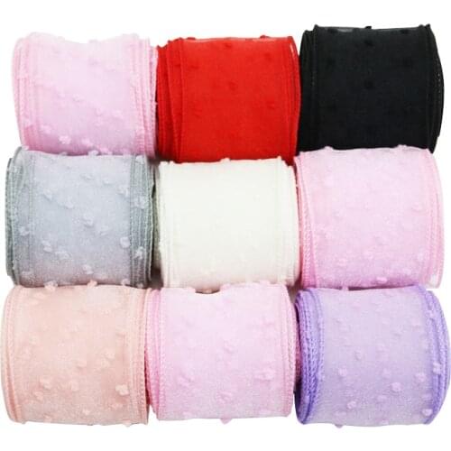5cm polka dot ribbon silk organza handmade ribbon color hair bow decoration lace